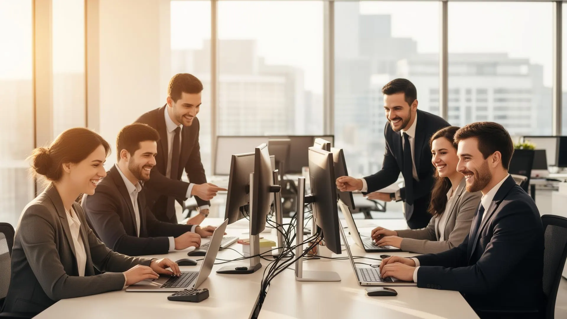 Professioneel team werkt samen op managed werkplekken