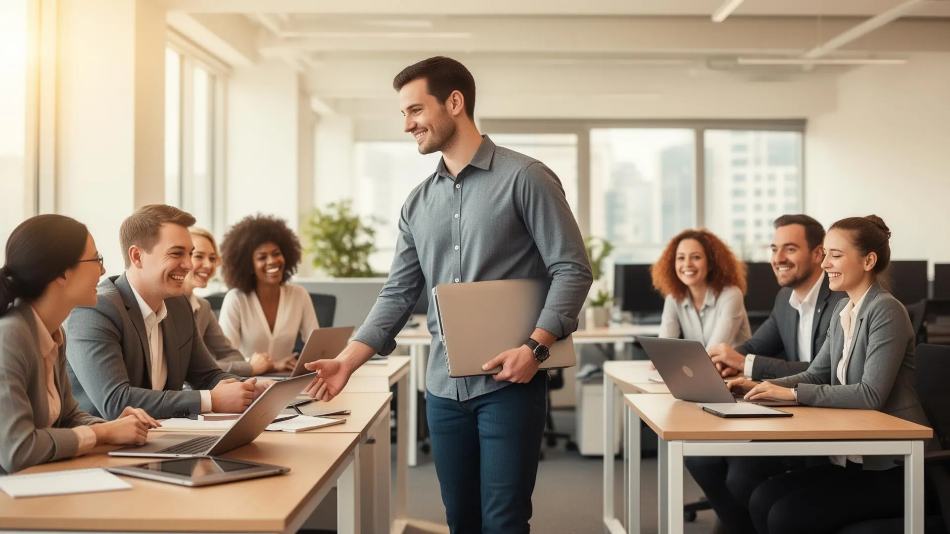 IT-specialist begeleidt een team bij de overstap naar een nieuwe werkplek
